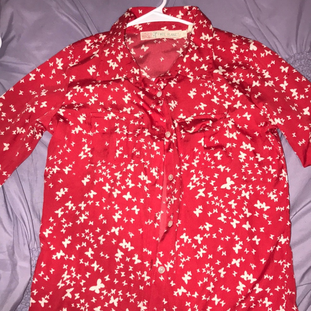 red butterfly button up